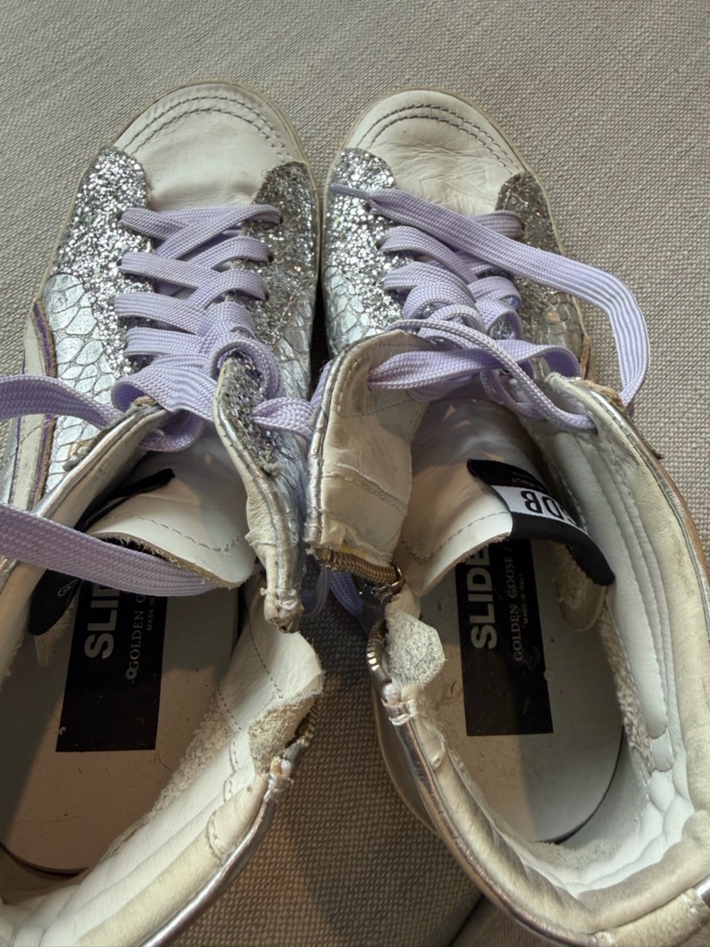 Golden Goose Silver Glitter & Purple High-Top Sneakers - Picture 7 of 8